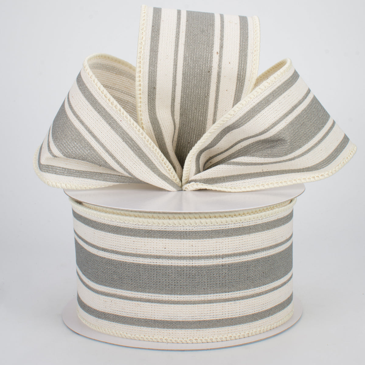 2.5" Farmhouse Stripe Ribbon: Cool Grey & Ivory (10 Yards) Lifestyle Photo