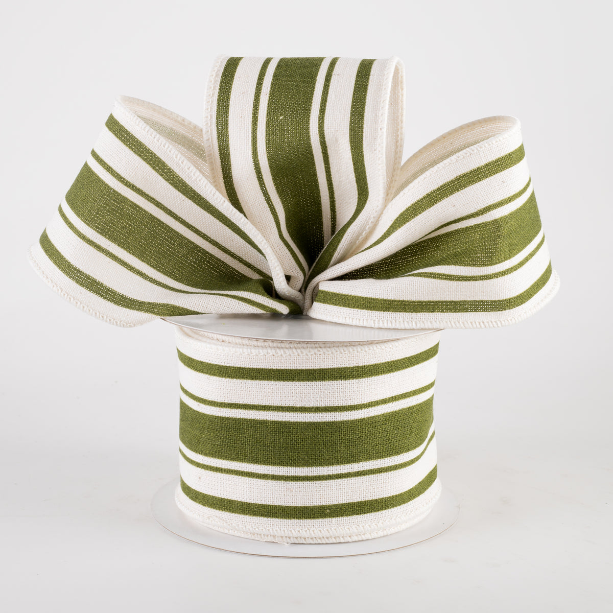 2.5" Farmhouse Stripe Ribbon: Moss Green & Ivory (10 Yards) Lifestyle Photo