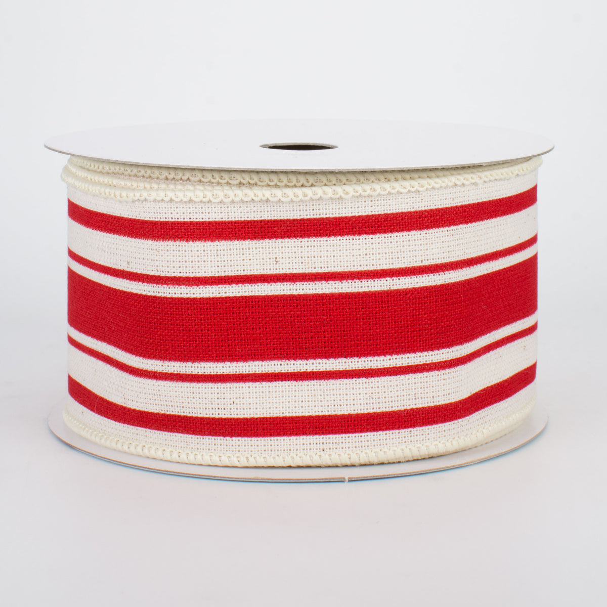 2.5" Farmhouse Stripe Ribbon: Red & Ivory (10 Yards)