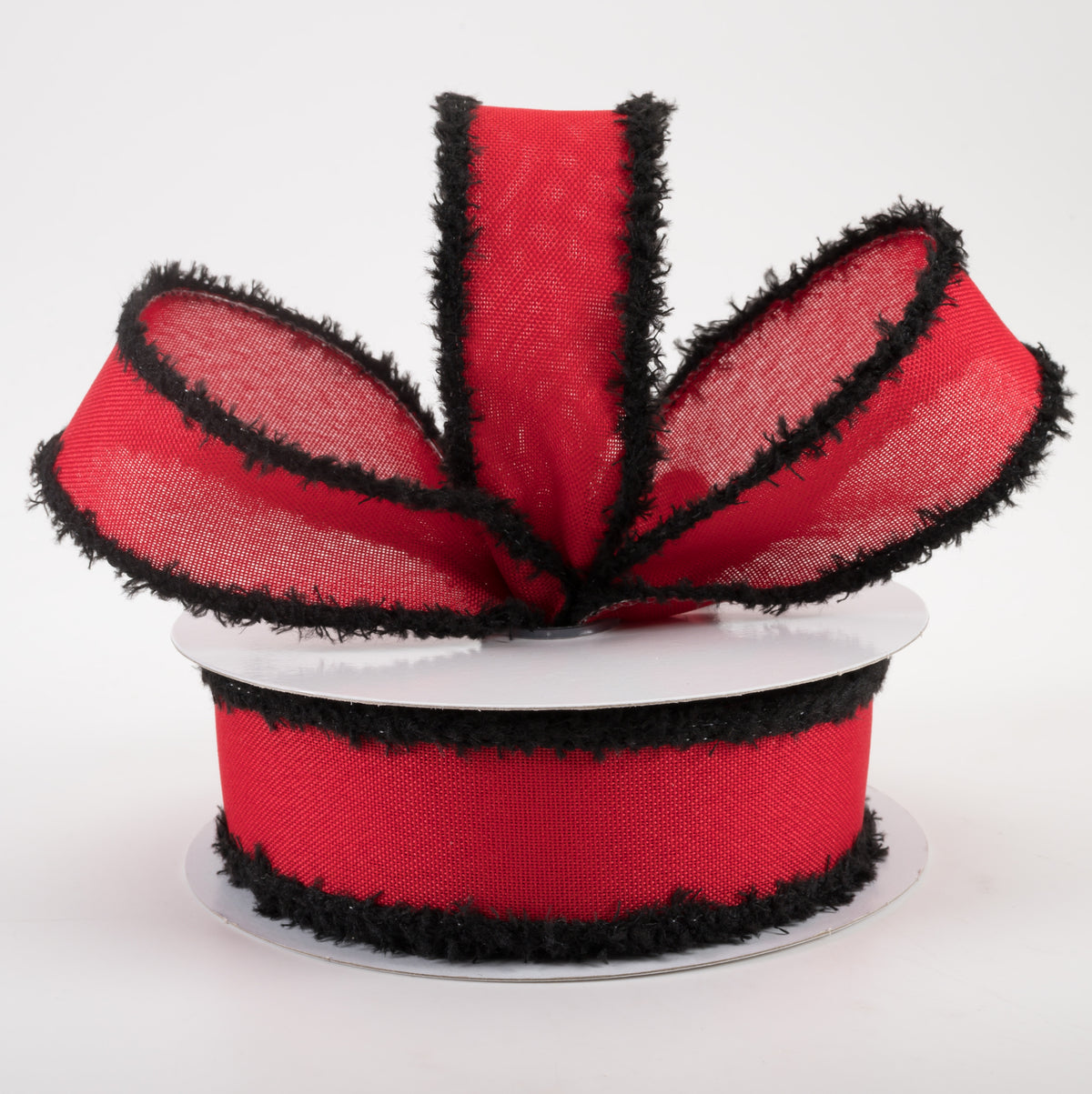1.5" Faux Burlap Fuzzy Edge Ribbon: Red & Black (10 Yards) Lifestyle Photo