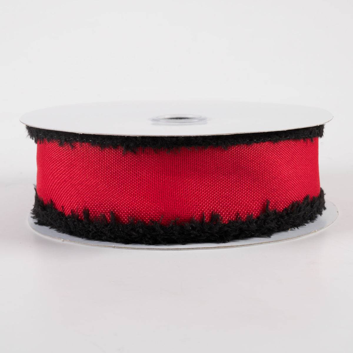 1.5" Faux Burlap Fuzzy Edge Ribbon: Red & Black (10 Yards)