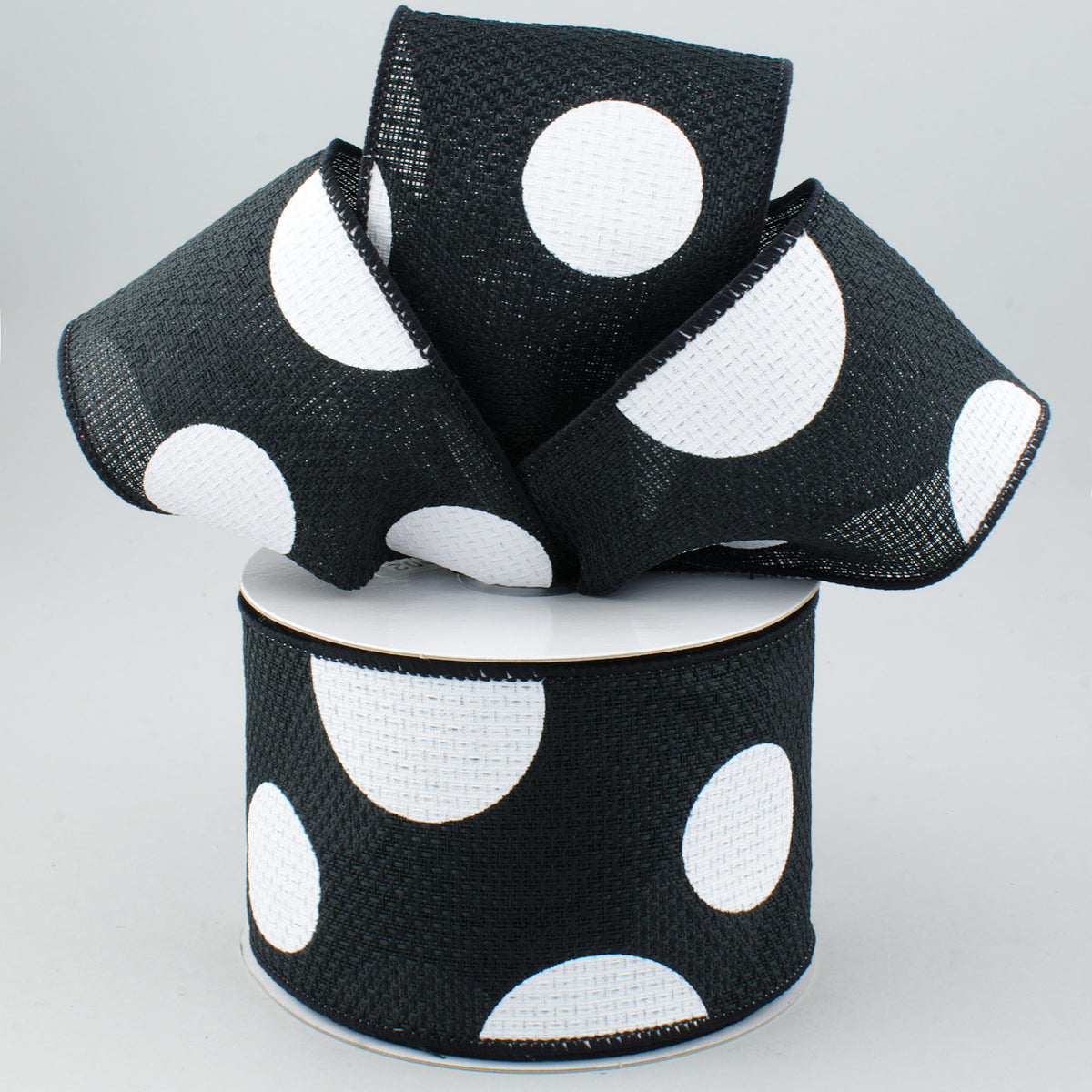 2.5" Faux Burlap Giant Polka Dot Ribbon: Black & White (10 Yards) Lifestyle Photo