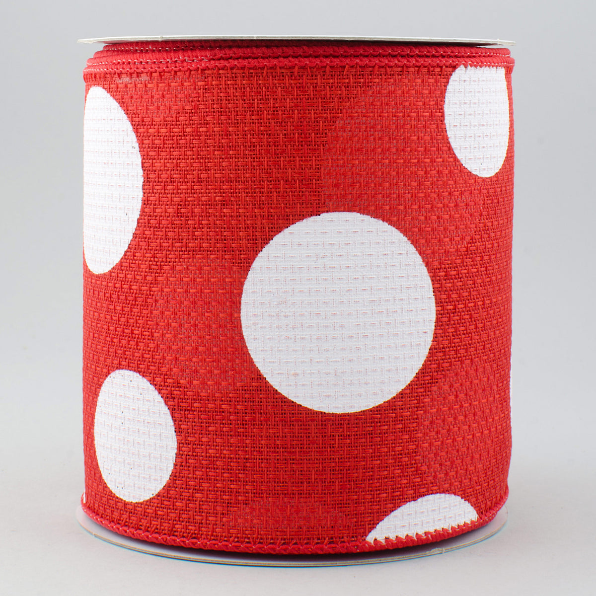 4" Faux Burlap Giant Polka Dot Ribbon: Red & White (10 Yards)