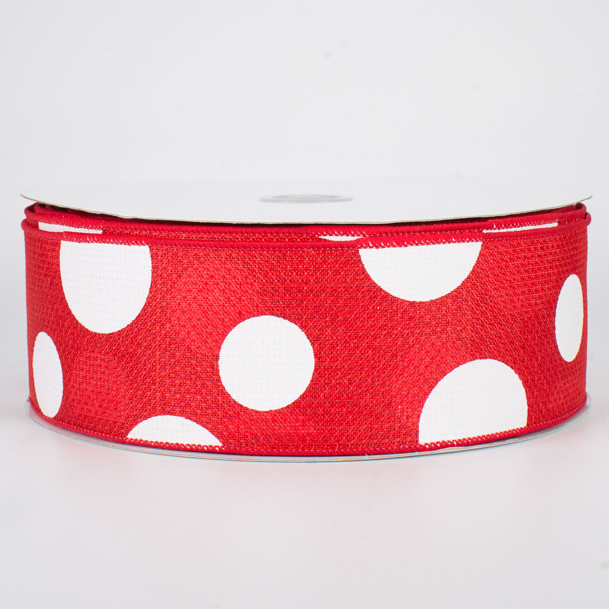 2.5" Faux Burlap Giant Polka Dot Ribbon: Red & White (50 Yards)