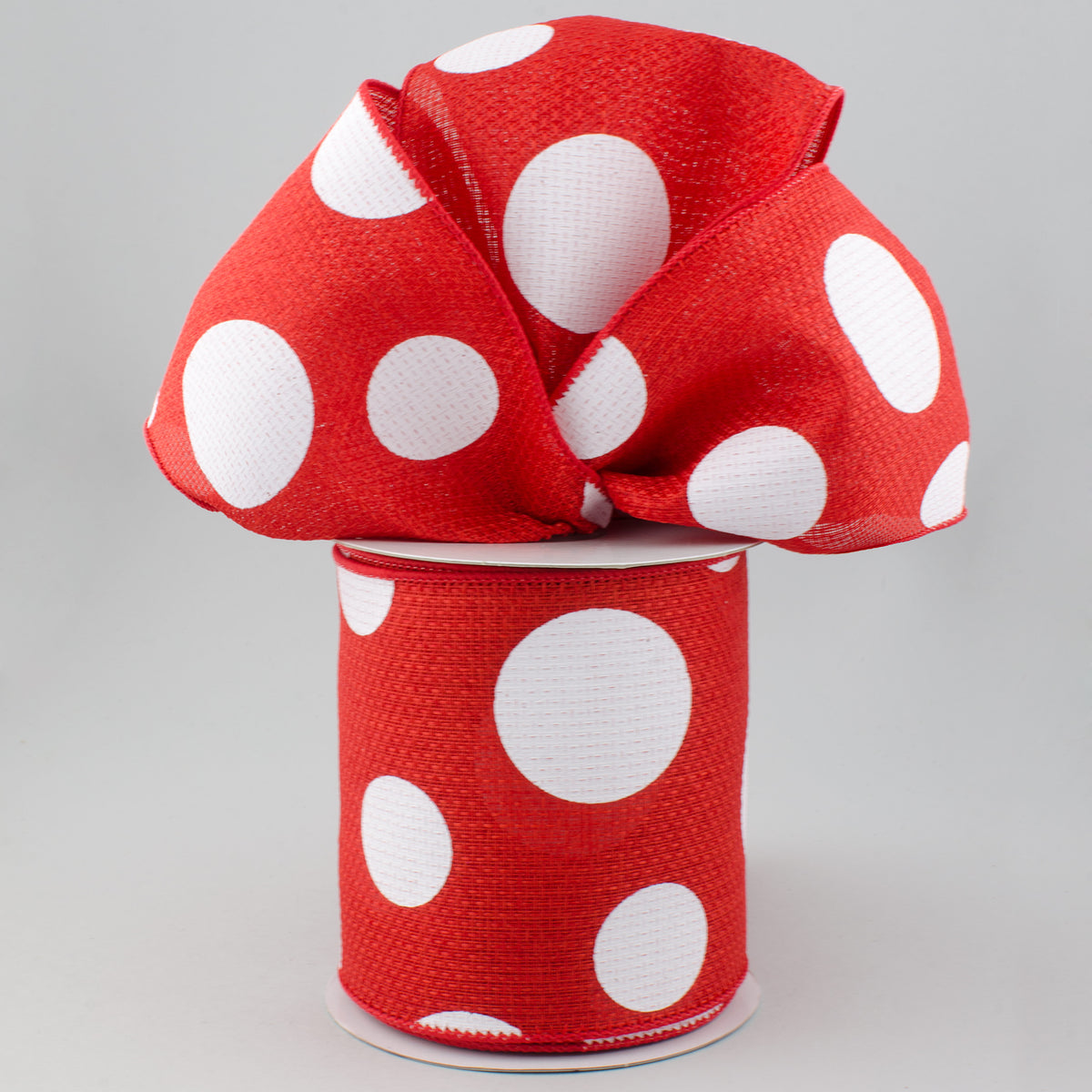 4" Faux Burlap Giant Polka Dot Ribbon: Red & White (10 Yards) Lifestyle Photo