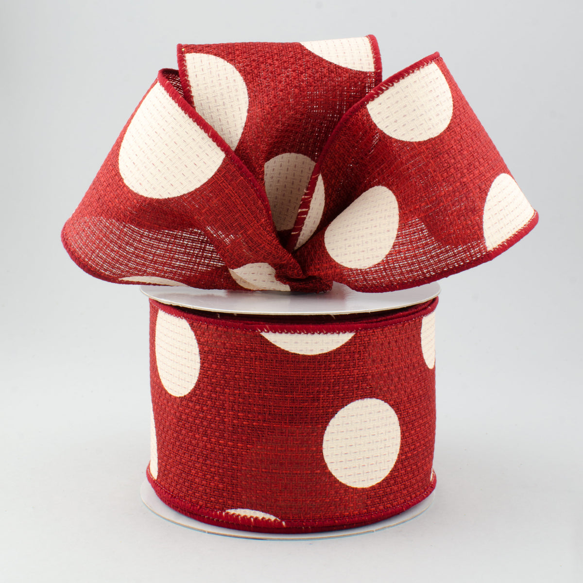 2.5" Faux Burlap Giant Polka Dot Ribbon:Burgundy & Ivory (10 Yards) Lifestyle Photo