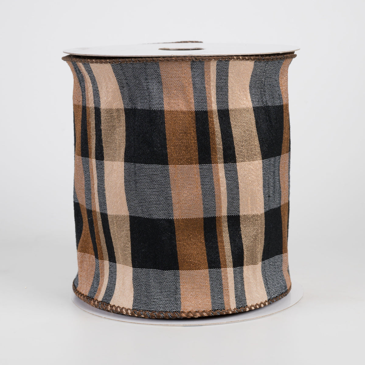 4" Faux Dupioni Plaid Ribbon: Brown, Tan, Black (10 Yards) Item Number: 73580-04-38
