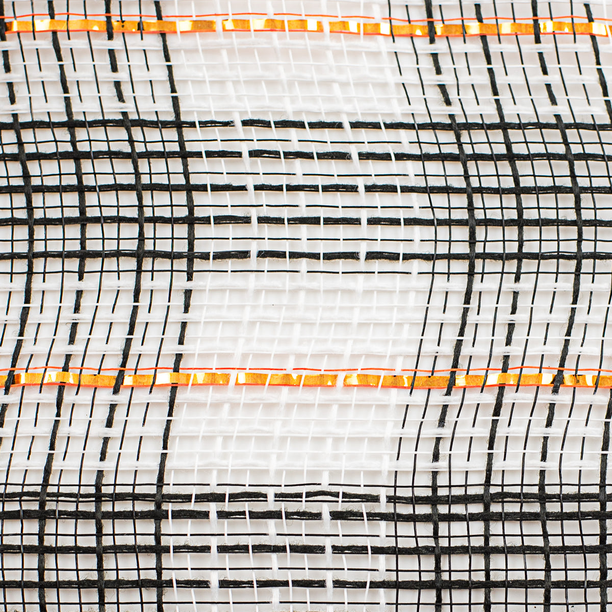 10" Faux Jute Check Foil Mesh: Black, White, Orange detail photo 3