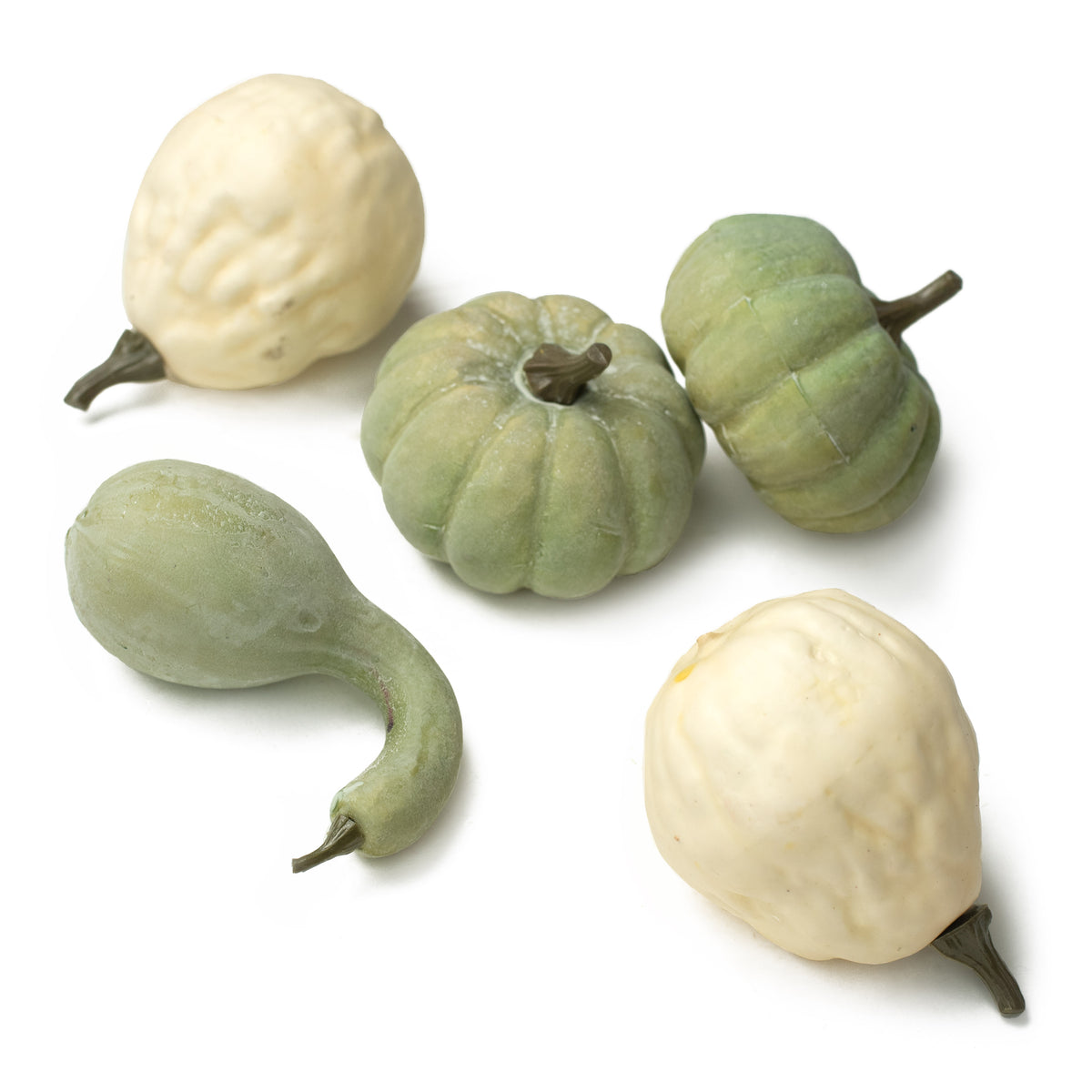 Faux Pumpkin Assortment: Sage Green & Cream (Set of 5) Item Number: 2757024CG