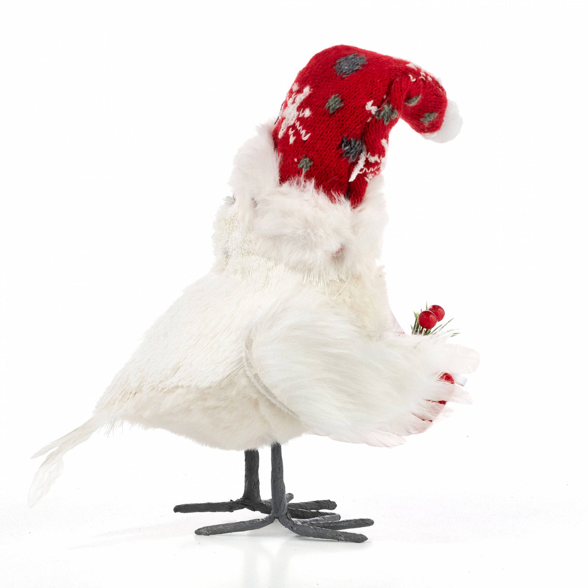 9" Feathered Christmas Bird with Hat & Gift: White detail photo 3