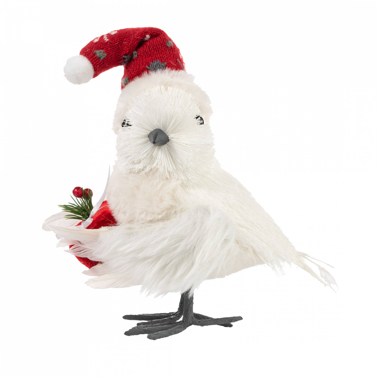 9" Feathered Christmas Bird with Hat & Gift: White Item Number: 233229