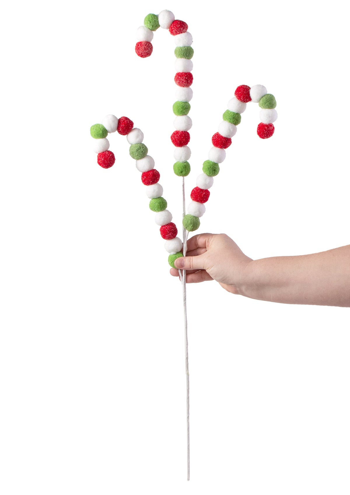 28" Felt Ball Curly Spray: Red, White, Green detail photo 3
