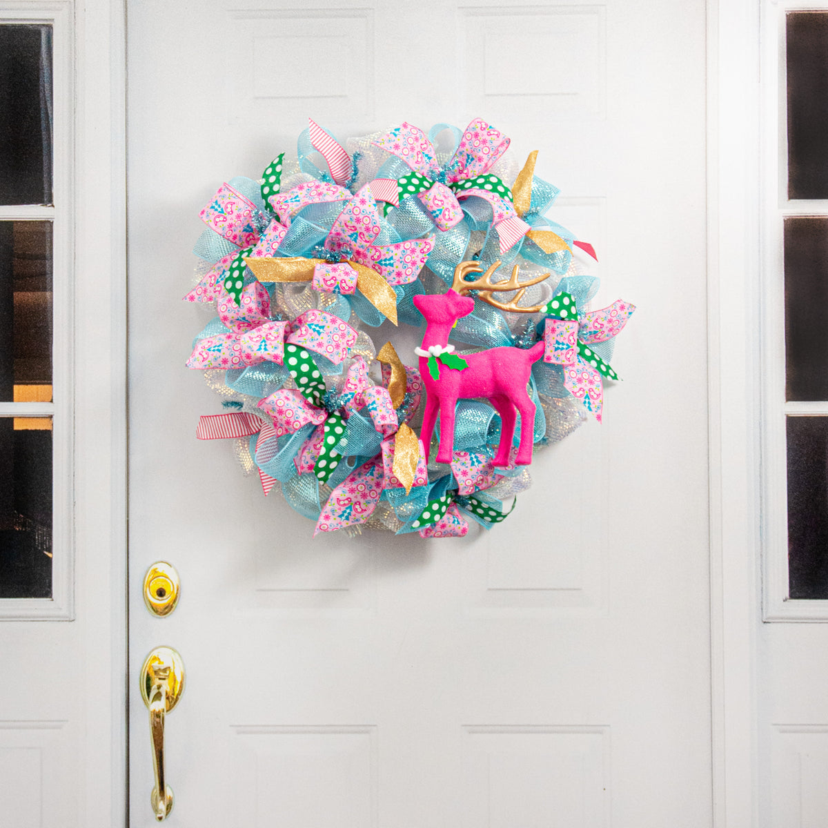 12" Felt Deer Decoration: Hot Pink & Gold detail photo 4