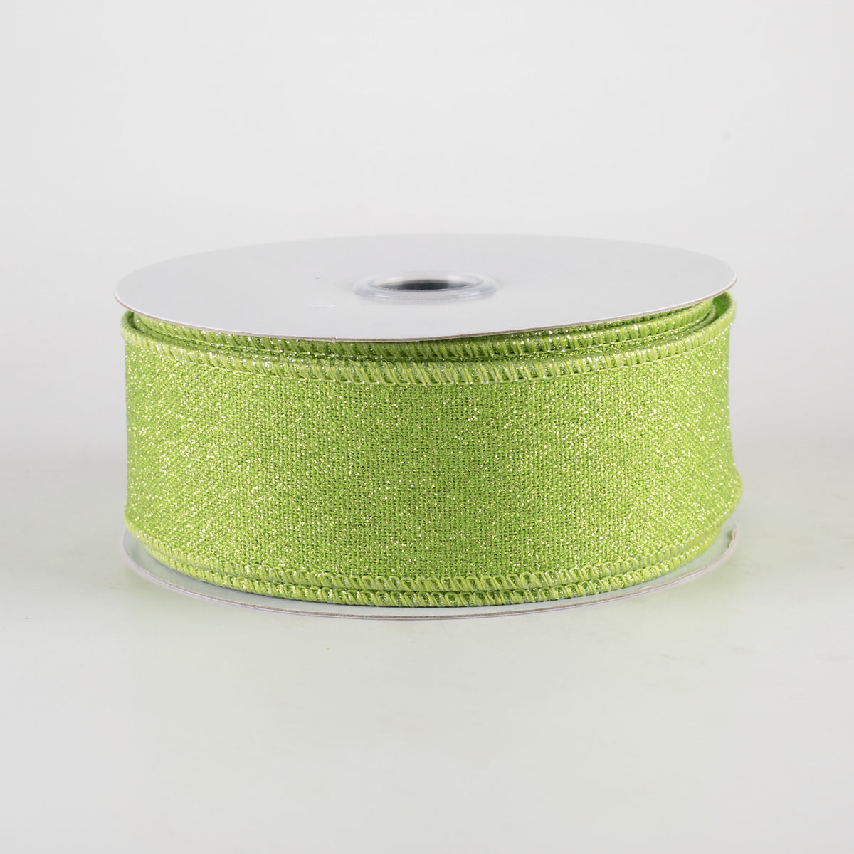 1.5" Fine Glitter on Royal Ribbon: Light & Fresh Green (10 Yards)