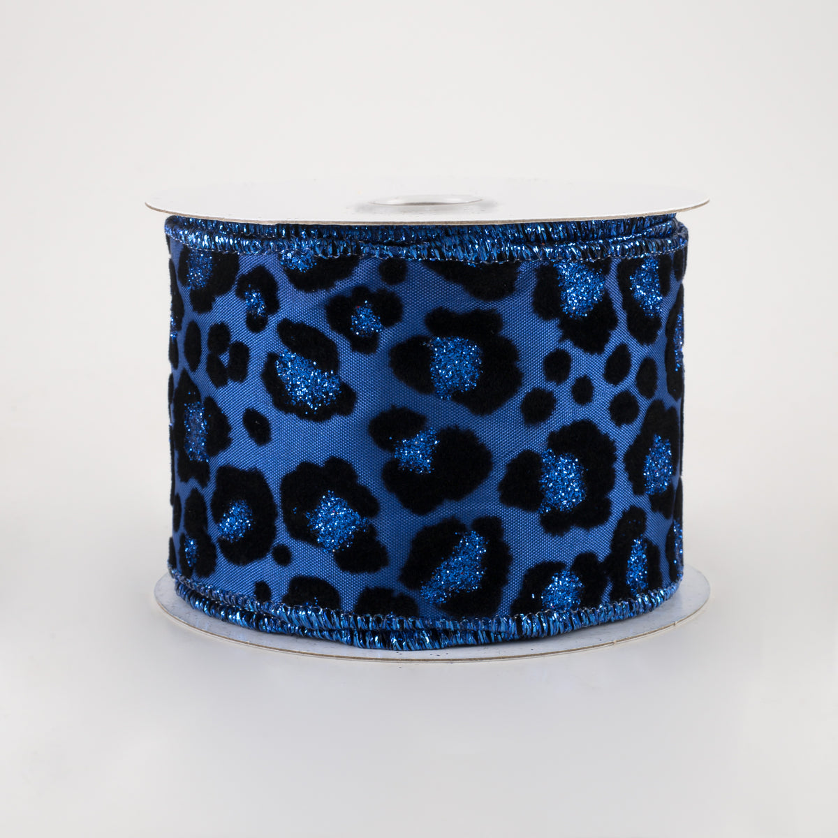 2.5" Flocked Cheetah Satin Ribbon: Royal Blue (10 Yards)