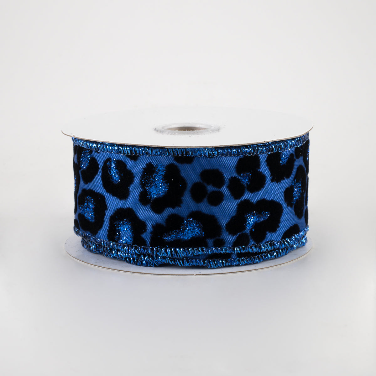 1.5" Flocked Cheetah Satin Ribbon: Royal Blue (10 Yards)