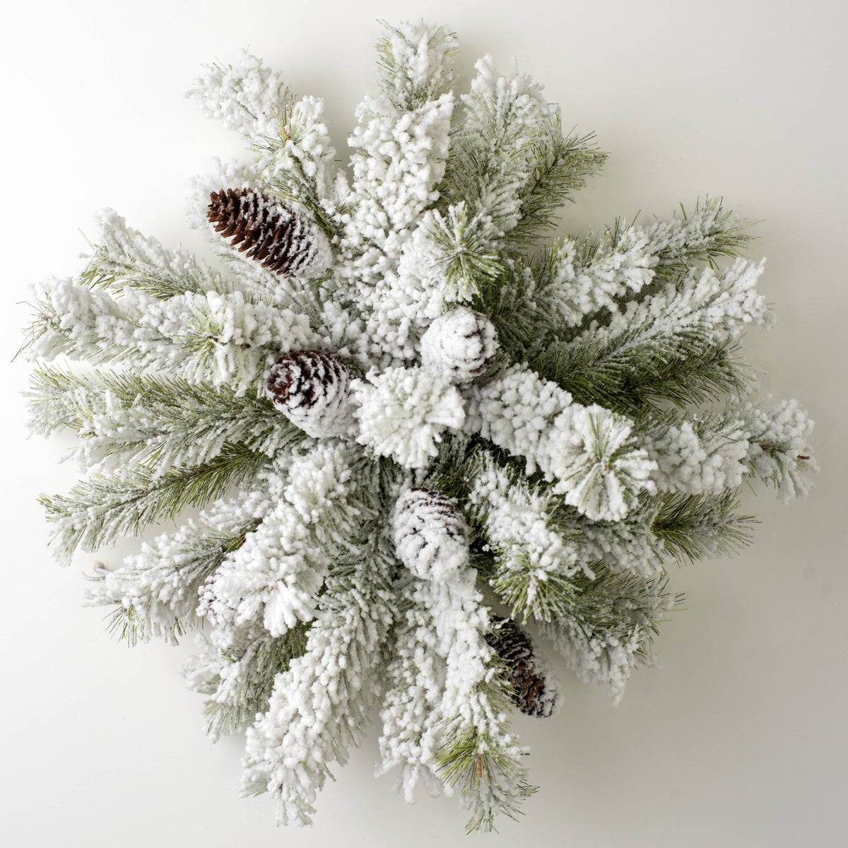 18" Flocked Dakota Pine Centerpiece Ball Swag detail photo 4