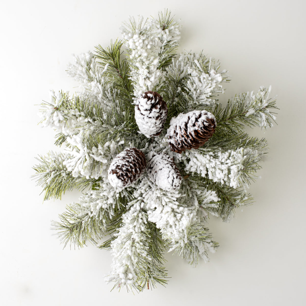 12" Flocked Dakota Pine Centerpiece Ball Swag detail photo 5