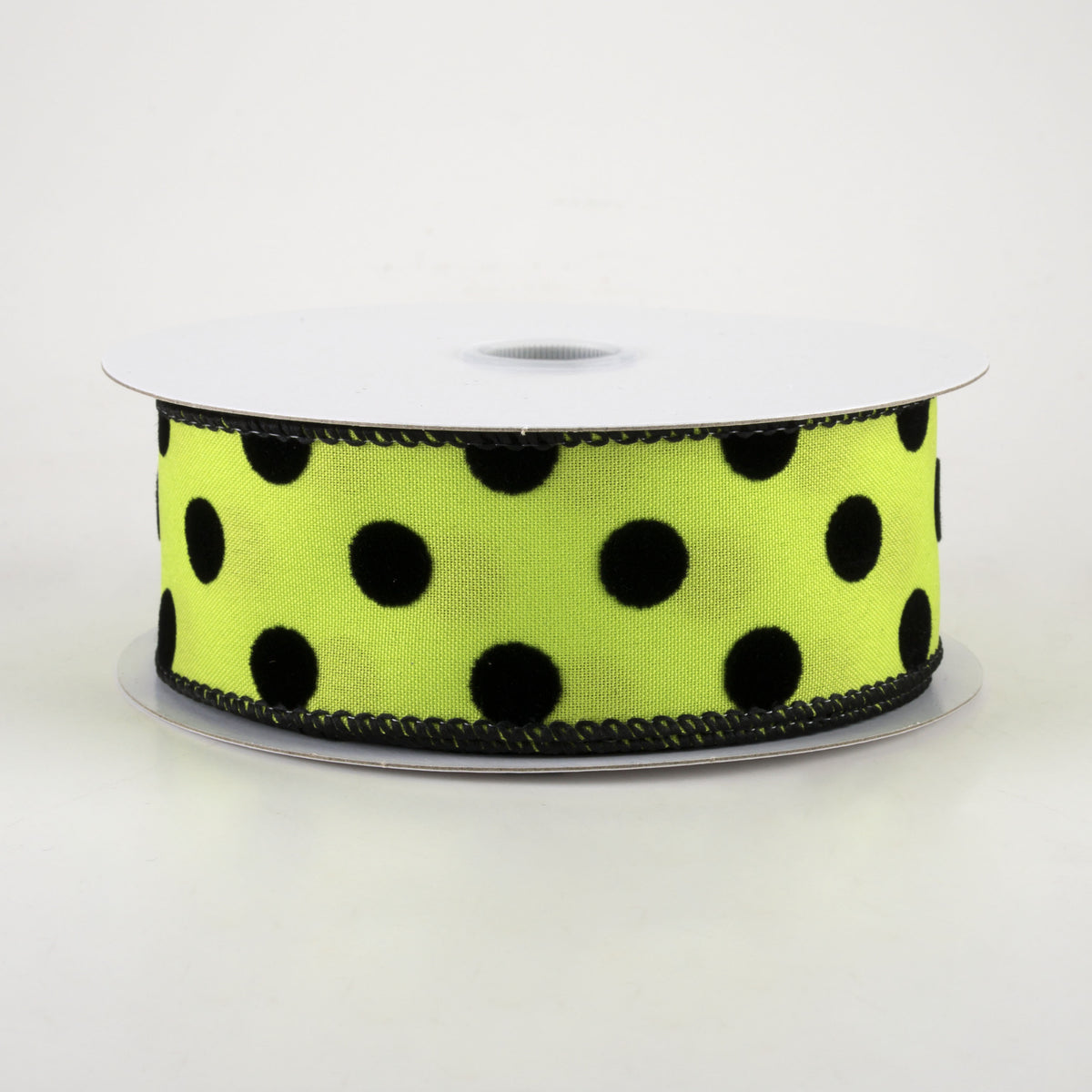 1.5" Flocked Dots Ribbon: Lime & Black (10 Yards)
