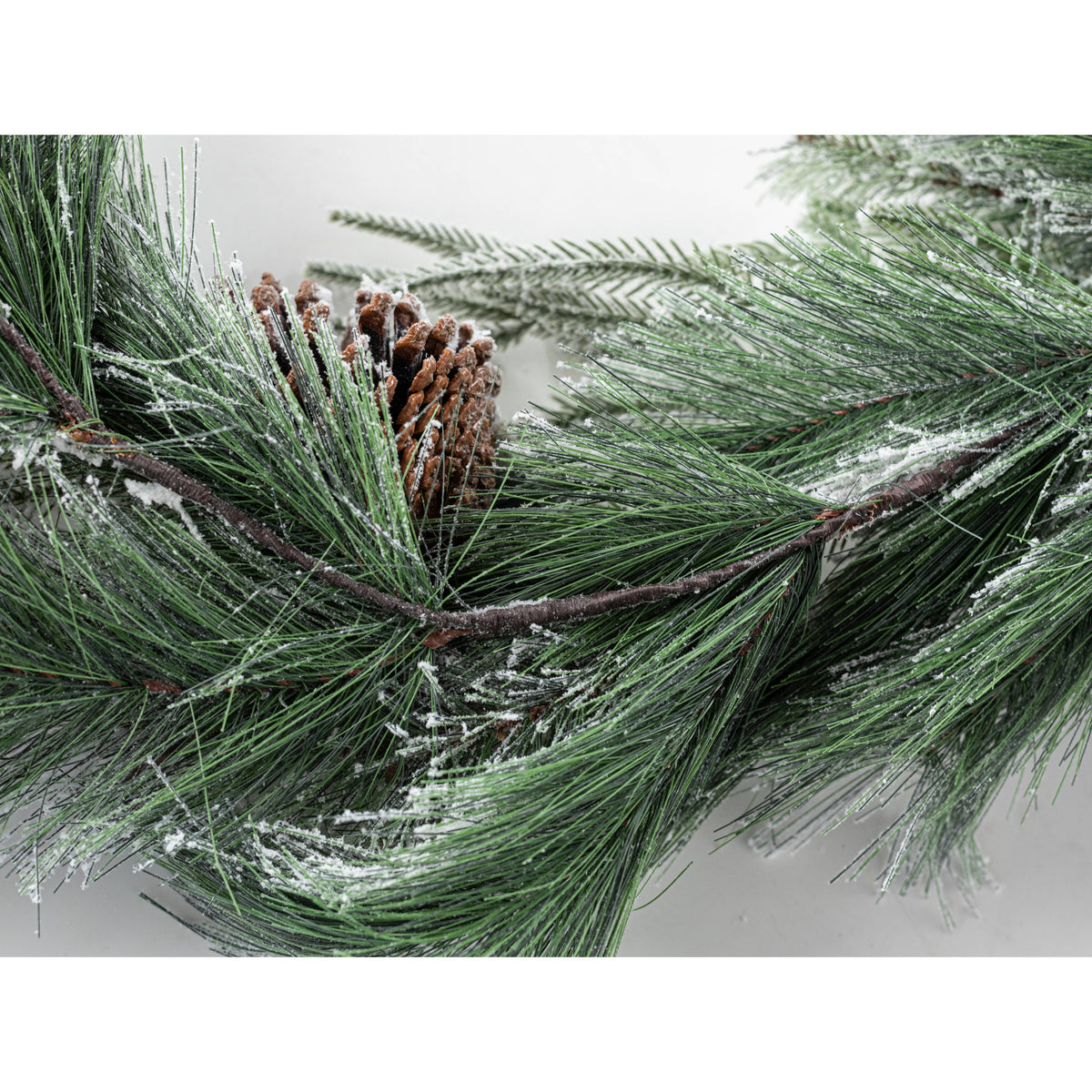 6' Flocked Mixed Pine & Cones Garland detail photo 5