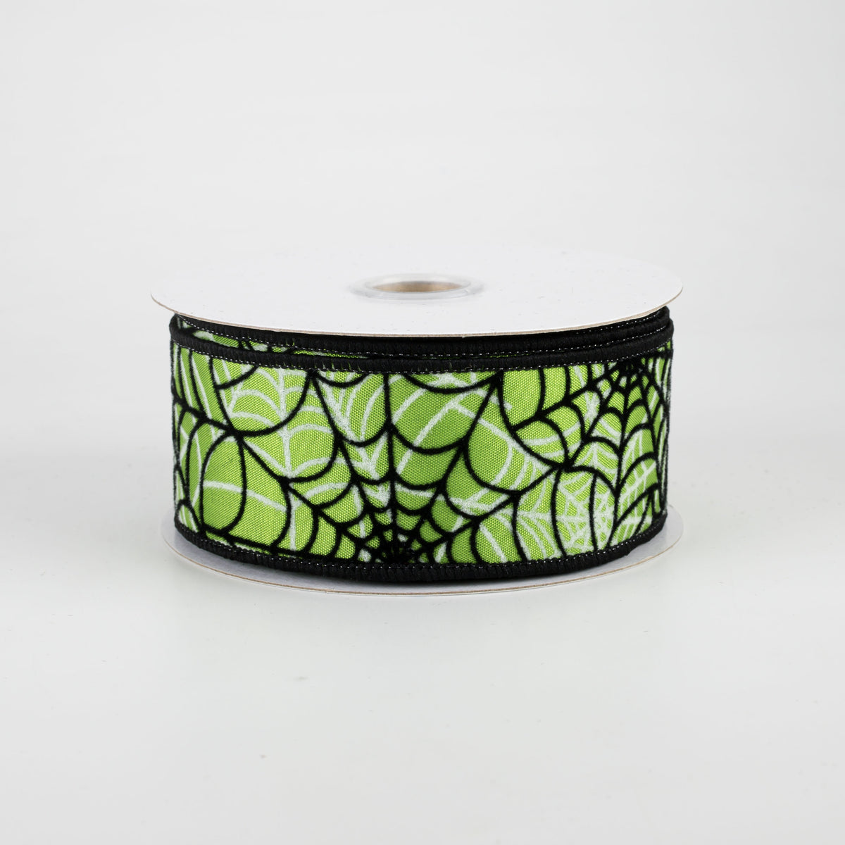 1.5" Flocked Spider Web Ribbon: Lime Green (10 Yards)