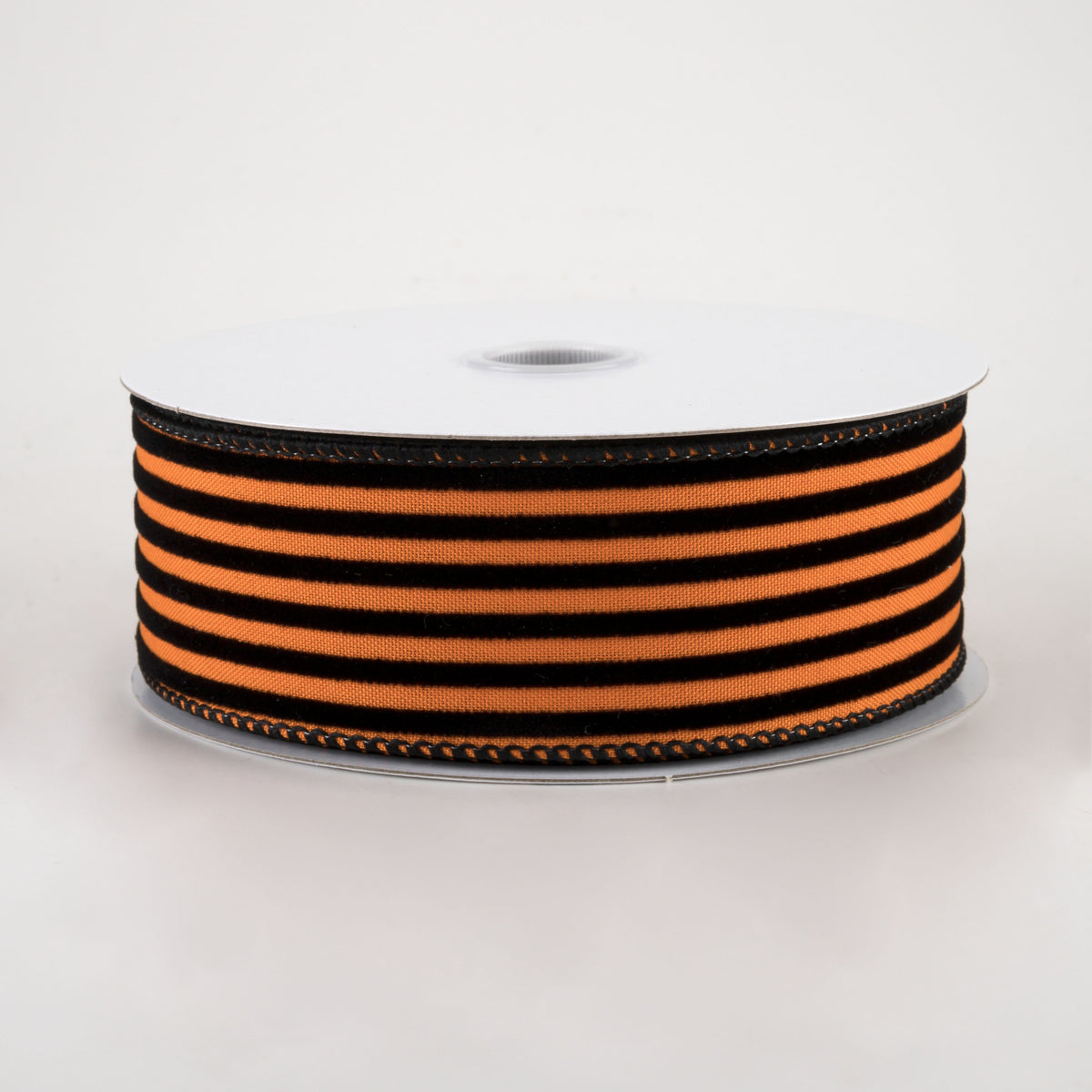 1.5" Flocked Thin Cabana Stripe Ribbon: Orange & Black (10 Yards)