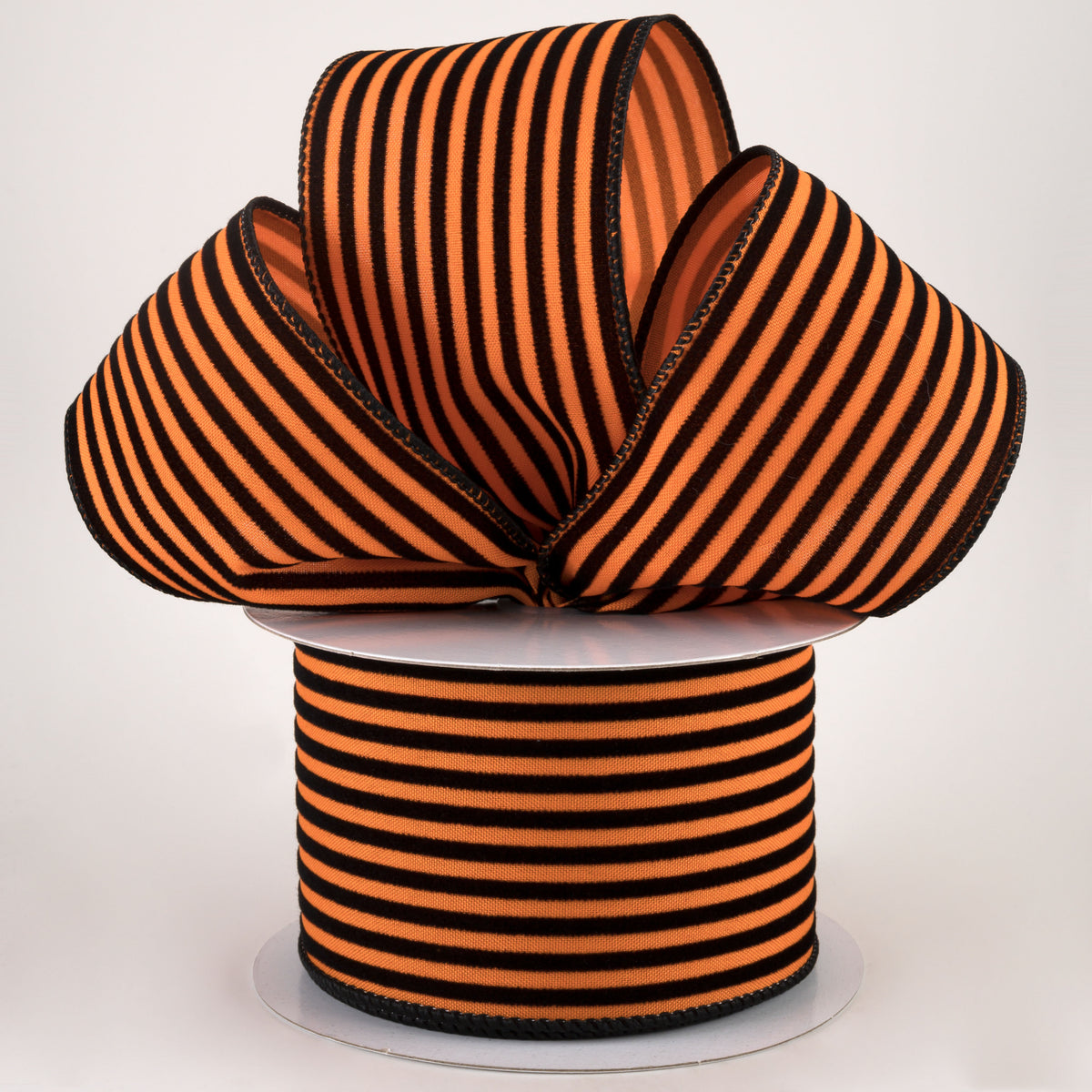 2.5" Flocked Thin Cabana Stripe Ribbon: Orange & Black (10 Yards) Lifestyle Photo