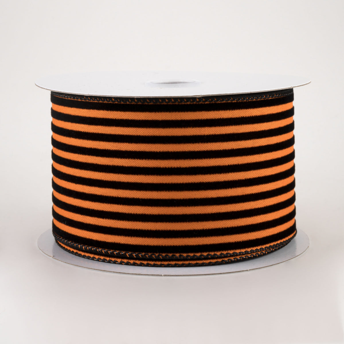2.5" Flocked Thin Cabana Stripe Ribbon: Orange & Black (10 Yards)
