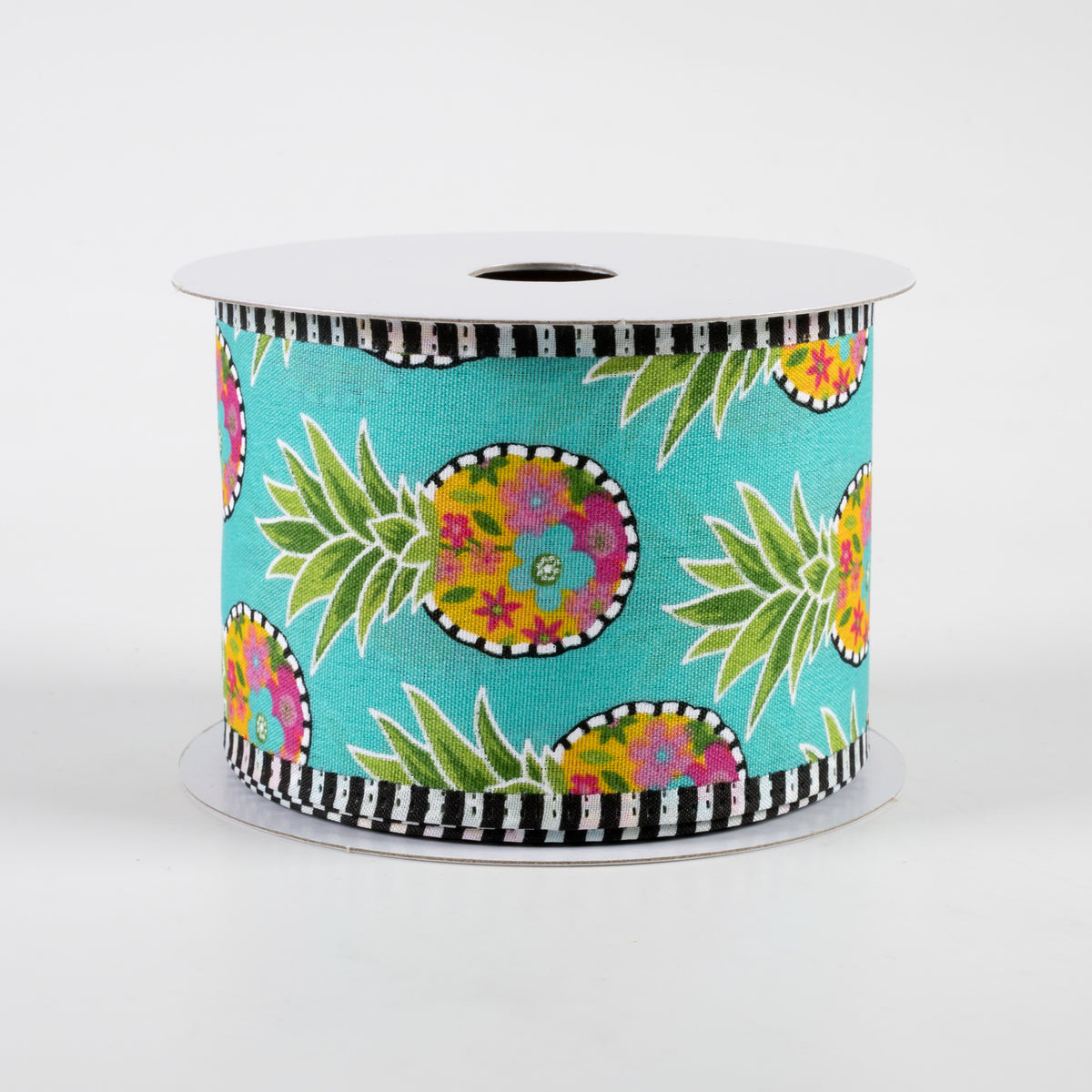 2.5" Floral Pineapple Stripe Edge Satin Ribbon: Light Blue (10 Yards) Item Number: 45344-40-49