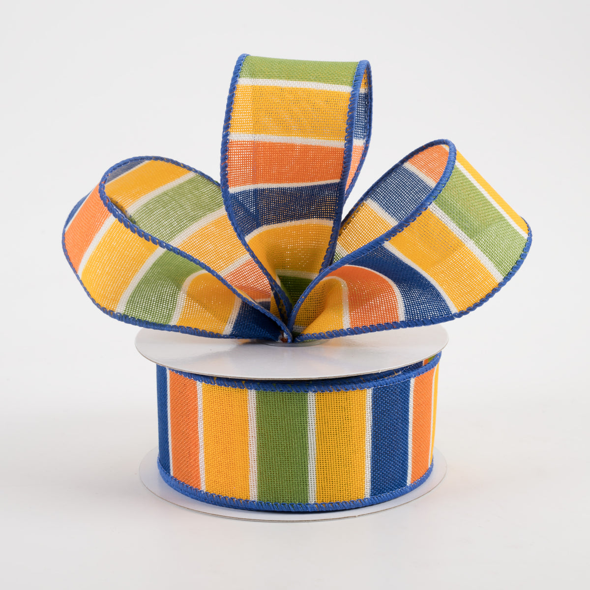1.5" Florida Stripe Ribbon: Blue, Orange, Yellow & Green (10 Yards) Lifestyle Photo