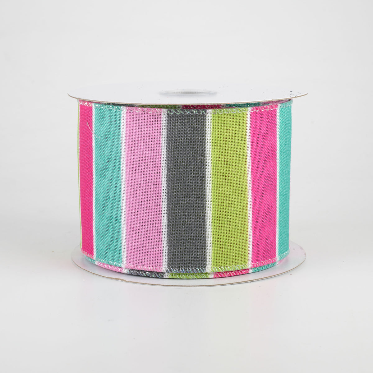 2.5" Florida Stripe Ribbon: Pink, Teal, Lime & Grey (10 Yards) Item Number: 72008-40-44