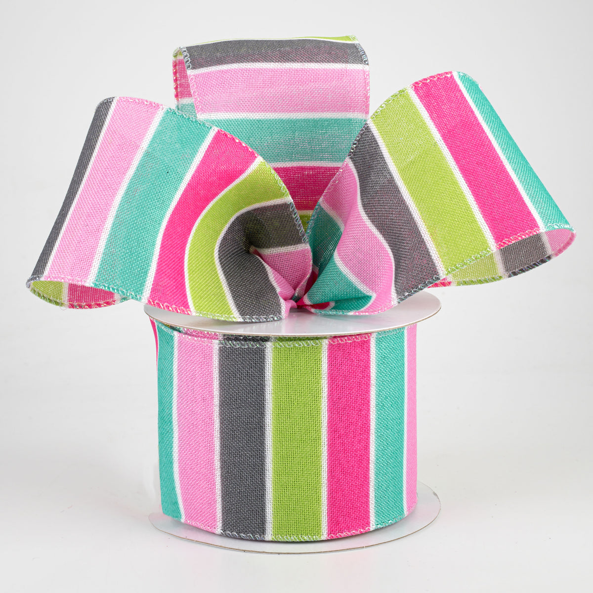 2.5" Florida Stripe Ribbon: Pink, Teal, Lime & Grey (10 Yards) Lifestyle Photo