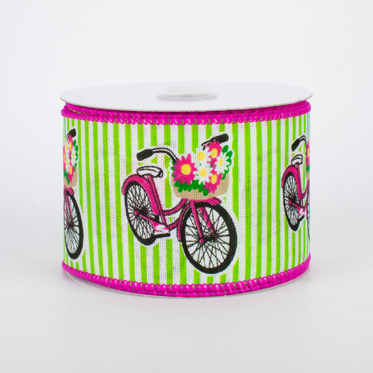 2.5" Flower Bike Ribbon: Lime Stripe (10 Yards)
