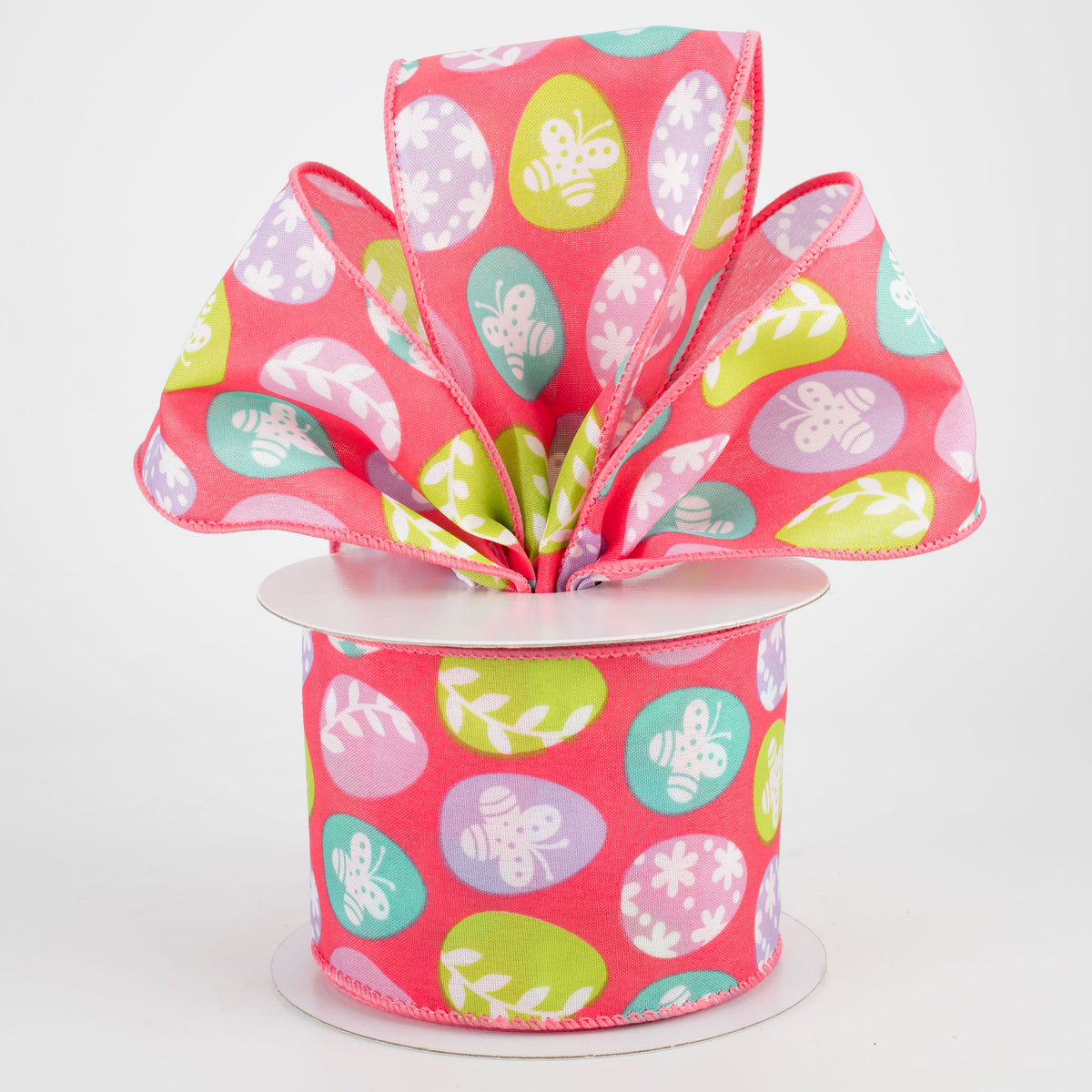 2.5" Flower Easter Eggs Ribbon: Hot Pink (10 Yards) Lifestyle Photo