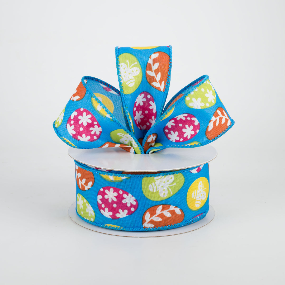 1.5" Flower Easter Eggs Ribbon: Turquoise (10 Yards) Lifestyle Photo