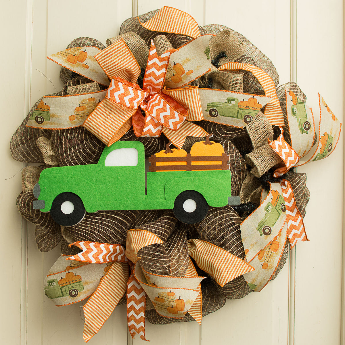 16" Foam Green Truck with Pumpkins Ornament Lifestyle Photo