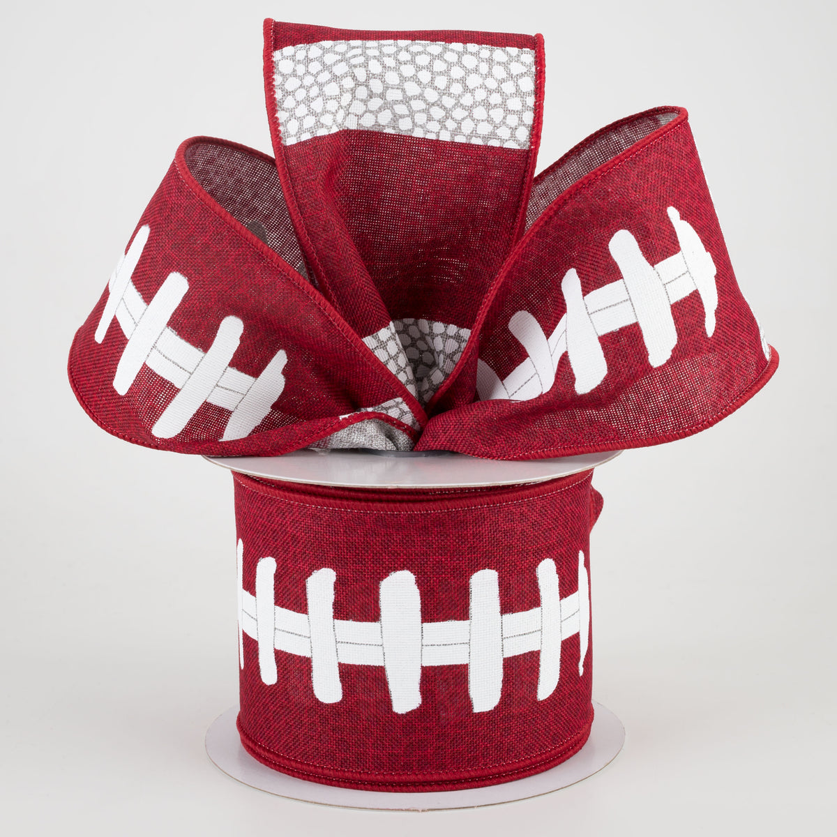2.5" Football Laces Ribbon: Crimson Red & White (10 Yards) Lifestyle Photo