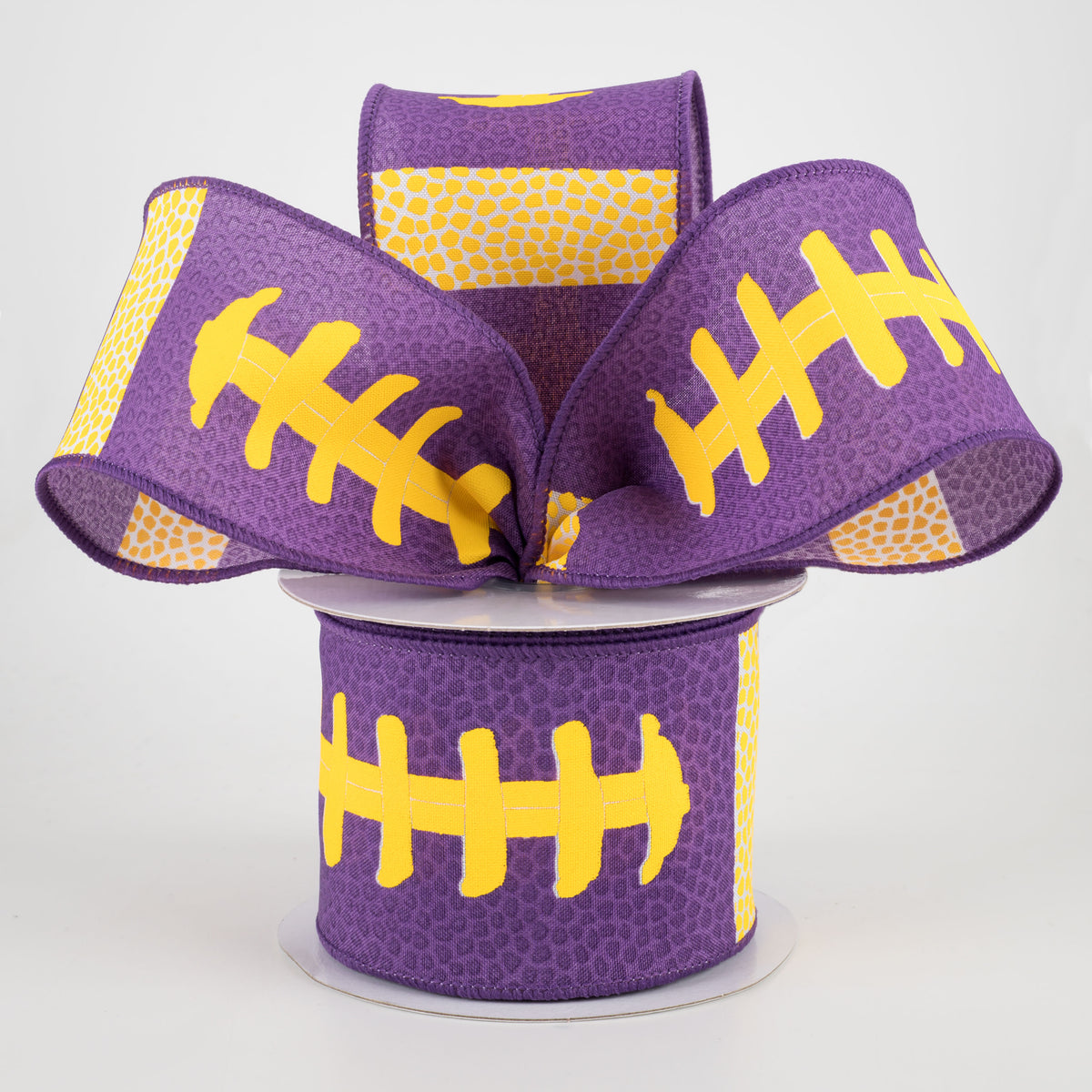 2.5" Football Laces Ribbon: Purple & Yellow (10 Yards) Lifestyle Photo