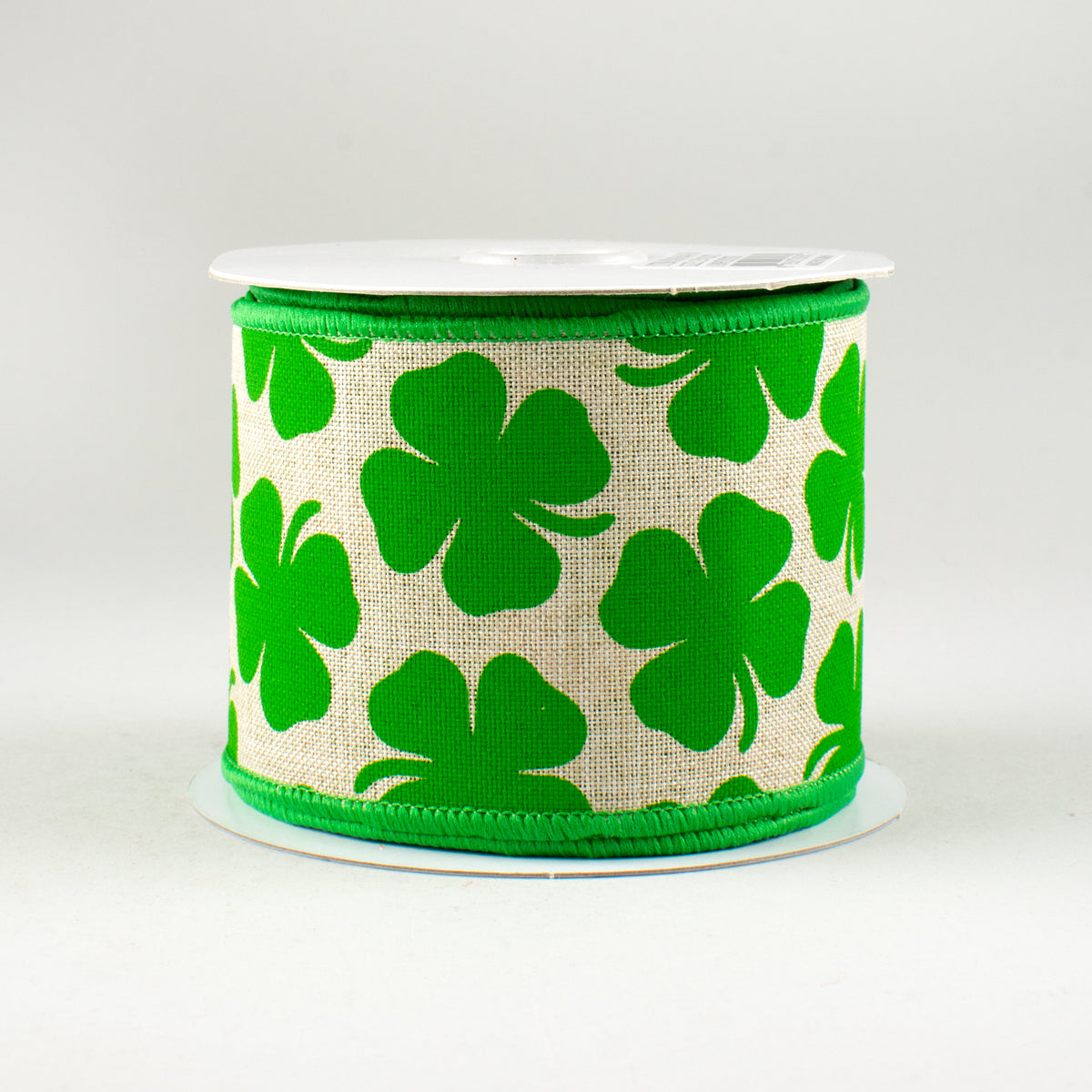 2.5" Four Leaf Clover Ribbon: Light Natural & Green (10 Yards)