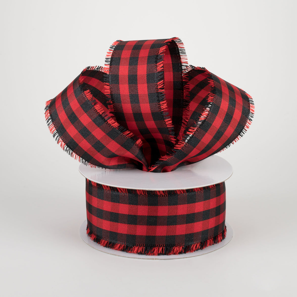 1.5" Frayed Edge Buffalo Plaid Ribbon: Black & Red (10 Yards) Lifestyle Photo