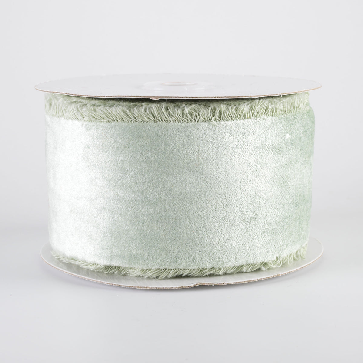 2.5" Frayed Edge Unwired Velvet Ribbon: Eucalyptus Green (10 Yards) Item Number: RN5912A8