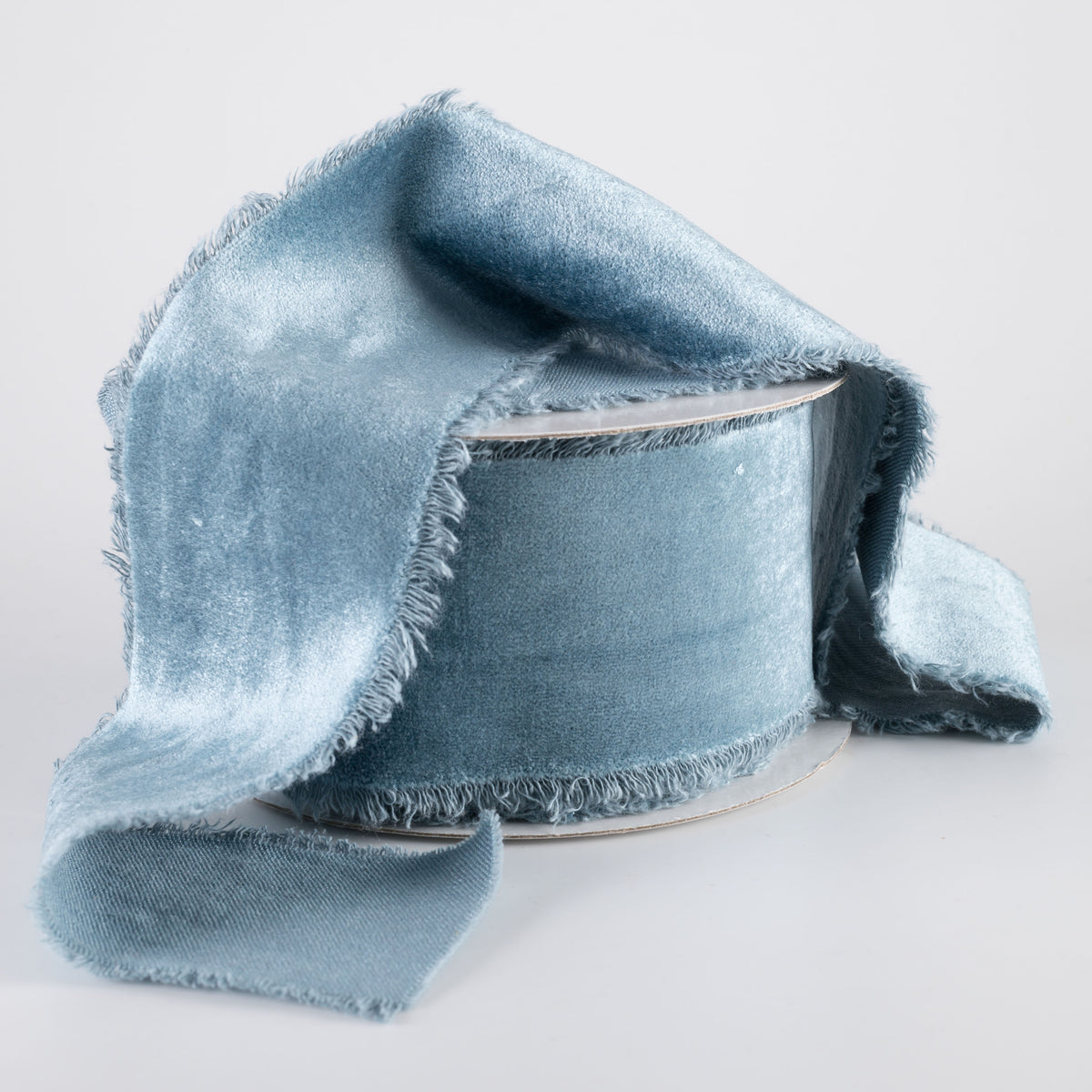 2.5" Frayed Edge Unwired Velvet Ribbon: Smoke Blue (10 Yards) Lifestyle Photo