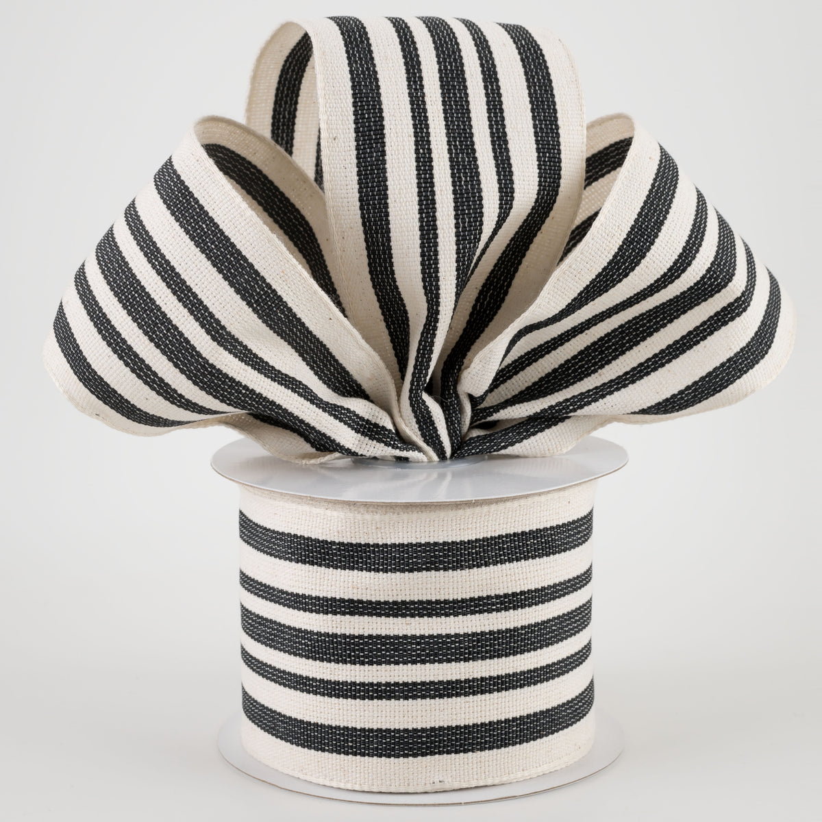 2.5" French Ticking Stripe Ribbon: Ivory & Black (10 Yards) Lifestyle Photo