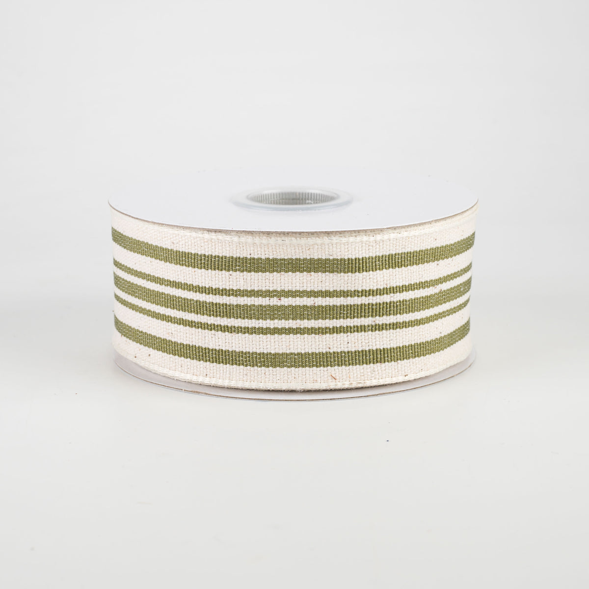 1.5" French Ticking Stripe Ribbon: Ivory & Moss Green (10 Yards)