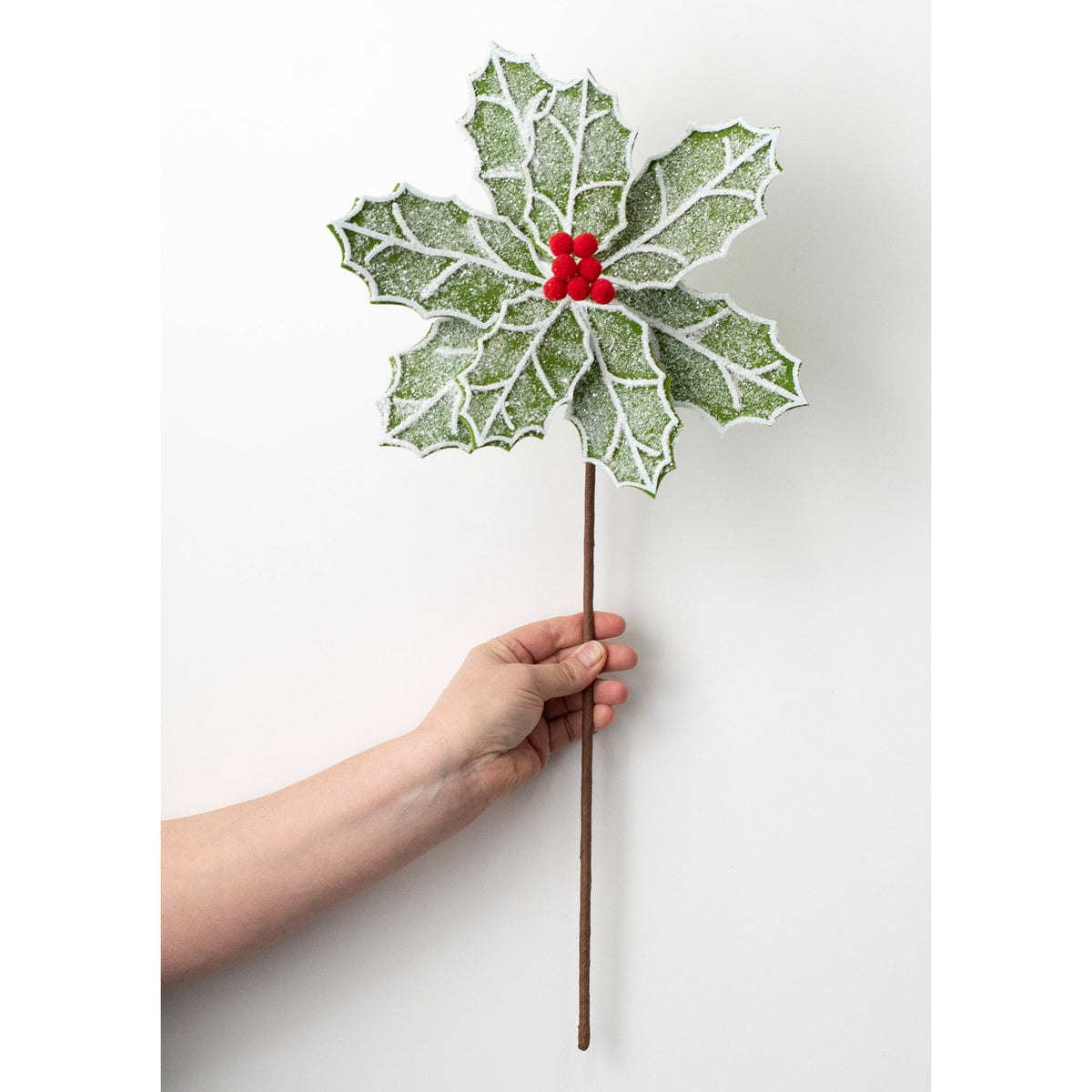 11" x 24" Frosted Felt Holly Poinsettia Stem: Green & Red detail photo 3