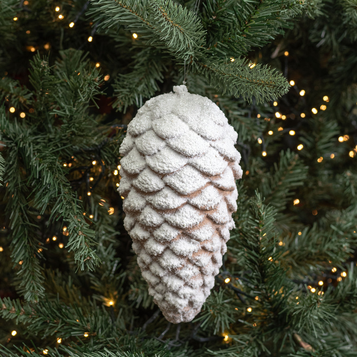 9" Frosted Pinecone Ornament Lifestyle Photo