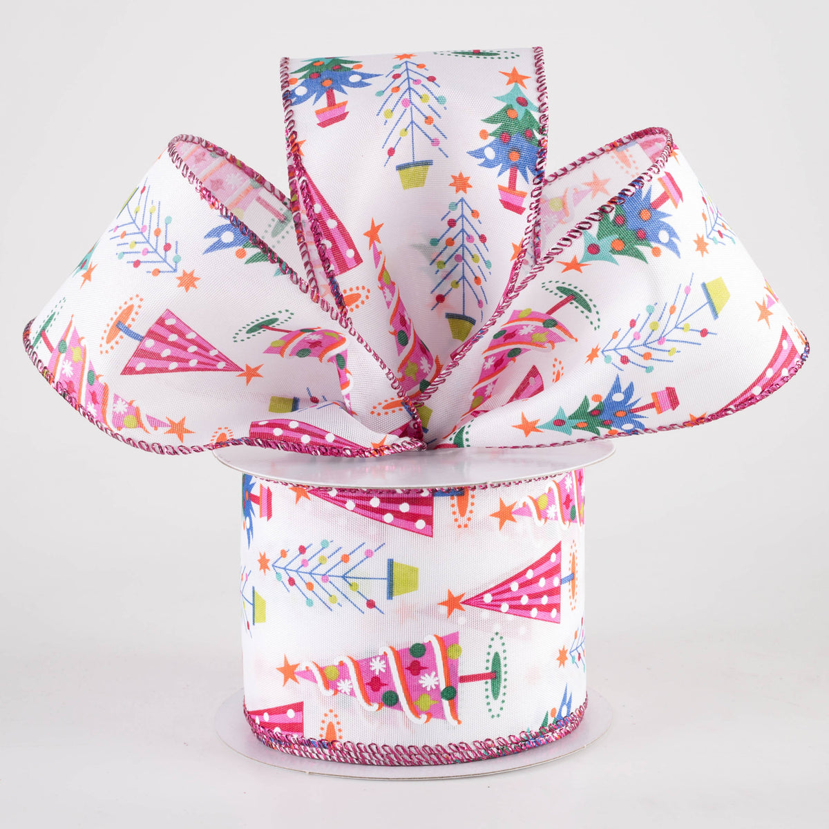 2.5" Fun Christmas Trees Ribbon: Pink Christmas (10 Yards) Lifestyle Photo