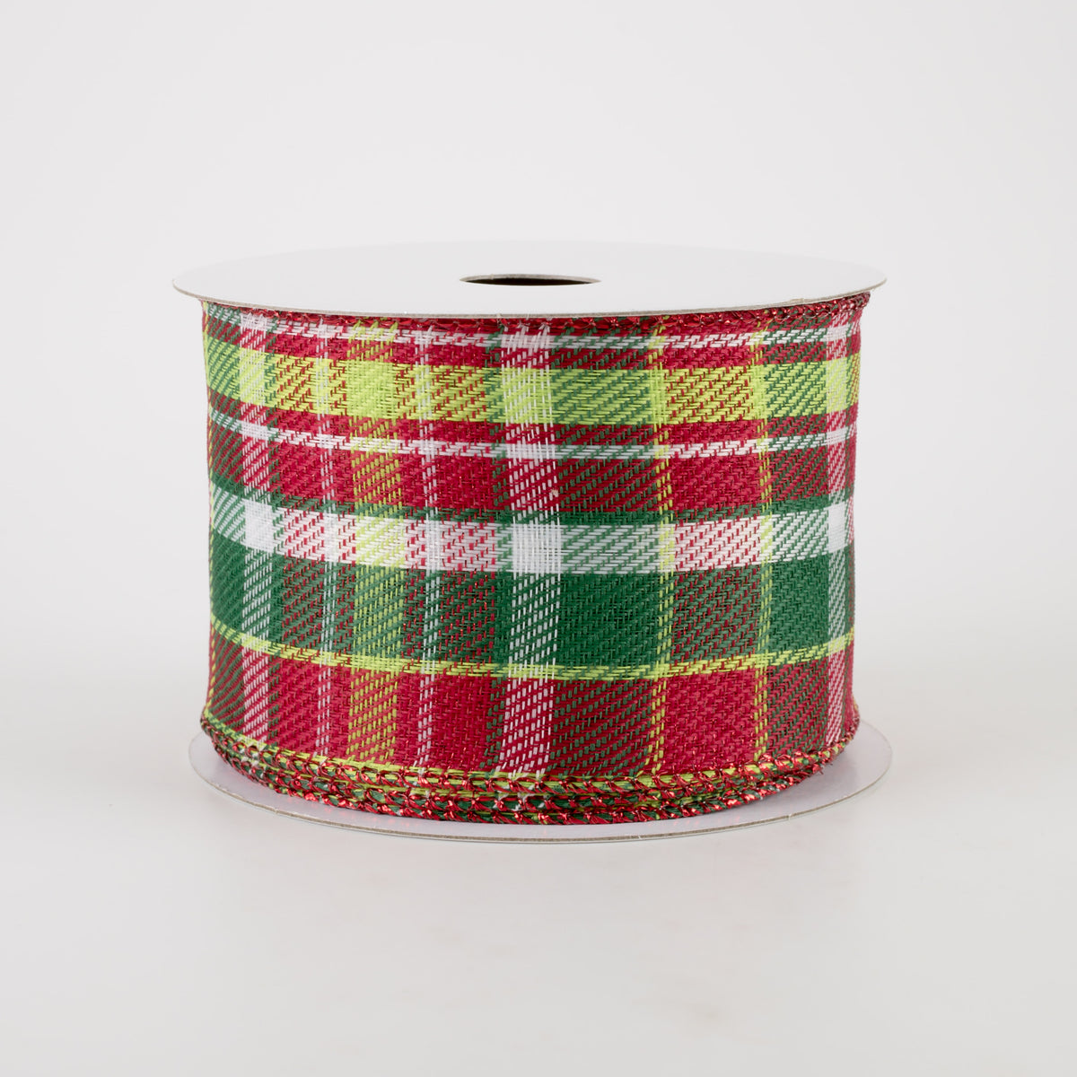 2.5" Funzy Plaid Ribbon: Lime, White, Red, Emerald (10 Yards) Item Number: 71102-40-07