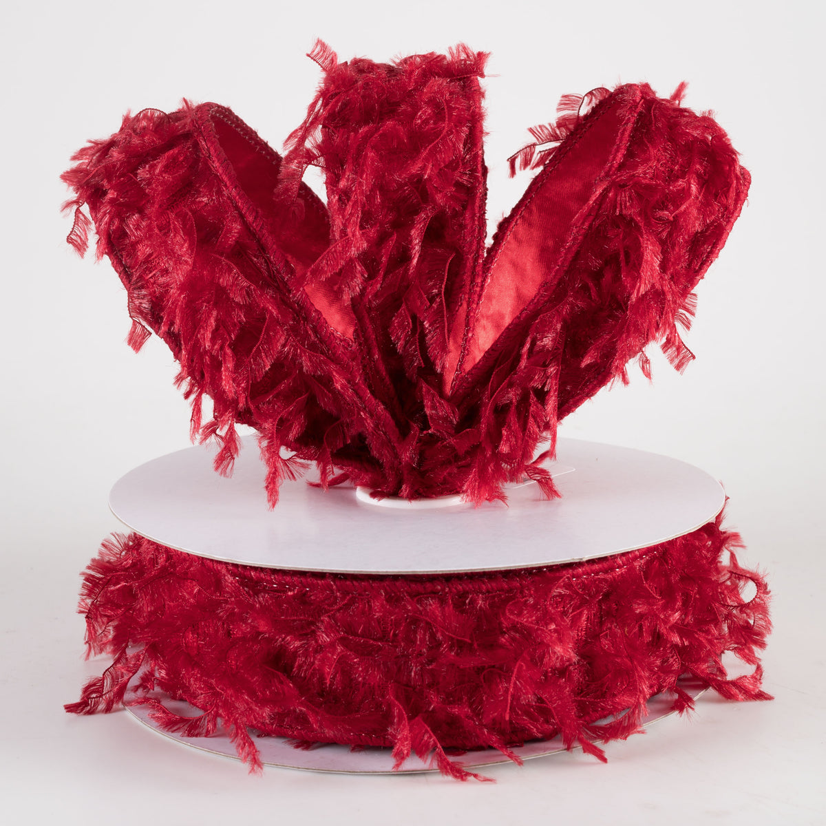 1.5" Furry Fabric Ribbon: Burgundy Brick Red (10 Yards) Lifestyle Photo