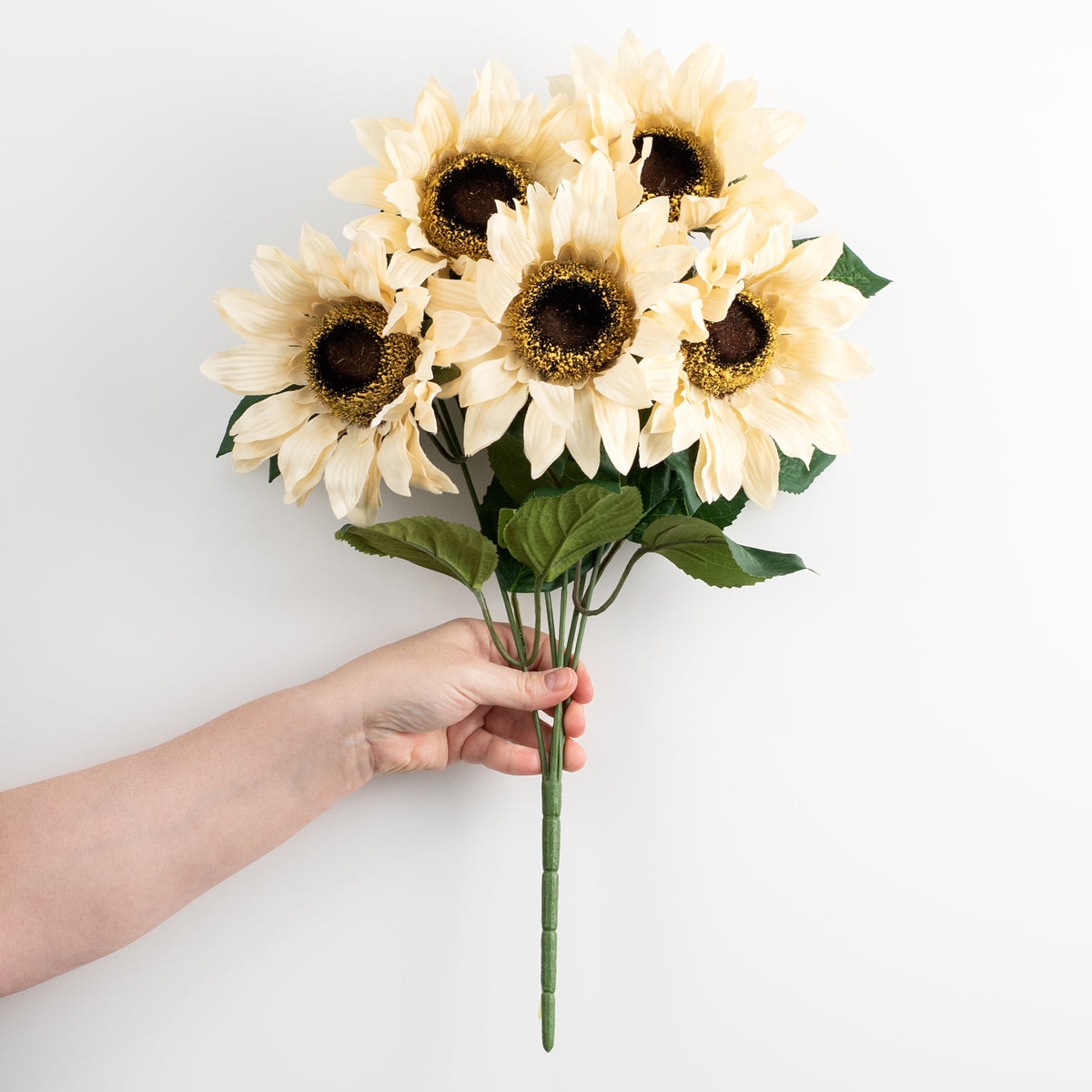 20" Fuzzy Fabric Sunflower Bush: Beige (5 Stem) detail photo 3